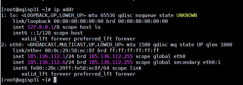 Beispiel für "ip addr" unter Linux