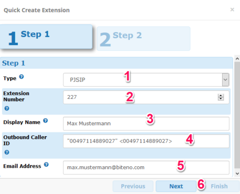 FreePBX: Quick create Extension (Schritt 1)