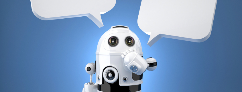 cute android robot with speech bubbles SBI 300628005